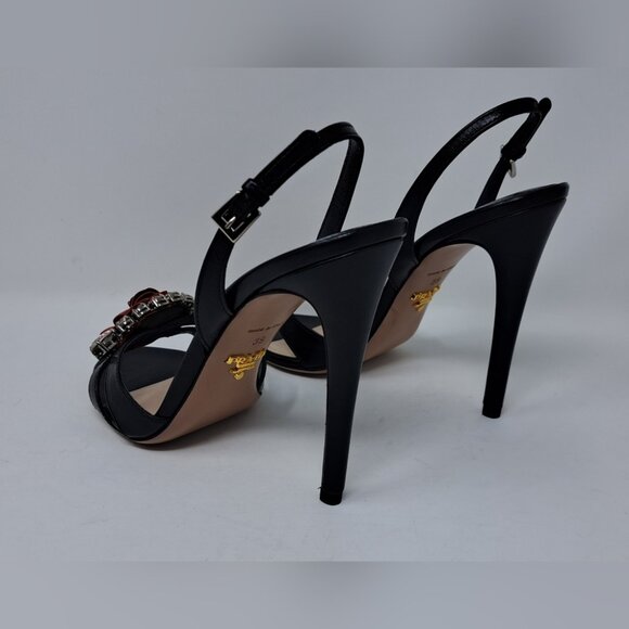 NWOT Prada Women's Black Red Rose Crystals Slingback Sandals Heels 39 EU 9 US - Picture 13 of 15